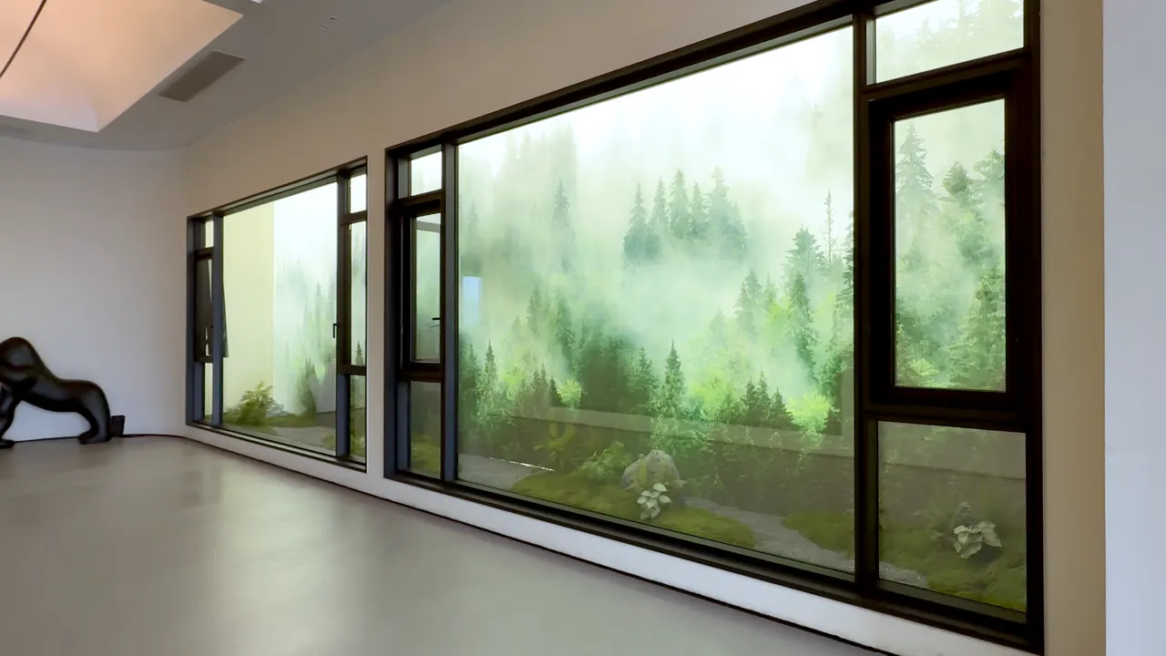 Large glass doors and windows in a showroom